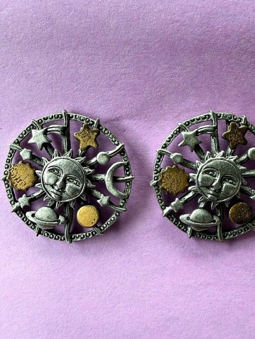 Celestial Sun & Moon Earrings Silver & Gold Like New